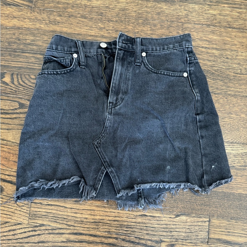 Black denim mini skirt